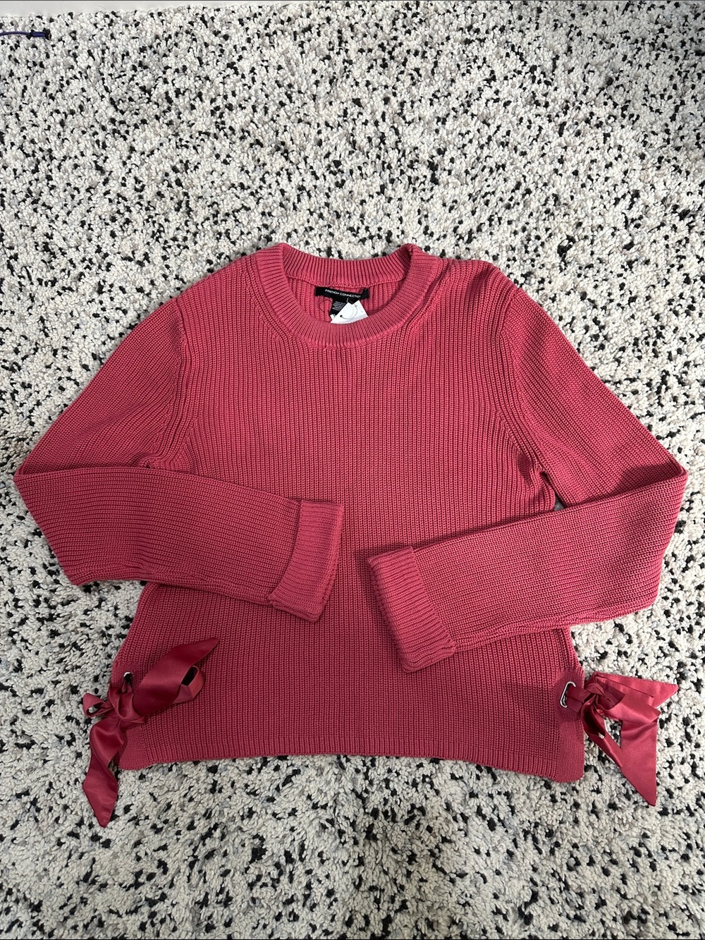 French Connection Rose Pink Knit Sweater with Side Ribbon Accent